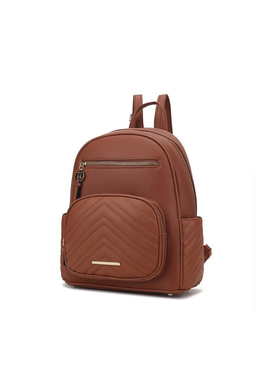 Brown vegan leather with gold-tone hardware.