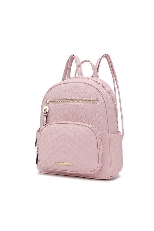 Pink vegan leather with gold-tone hardware.