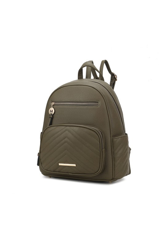Olive vegan leather with gold-tone hardware.