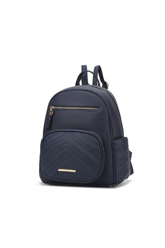 Navy vegan leather with gold-tone hardware.