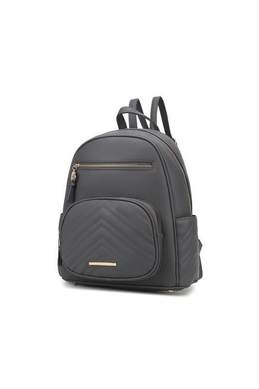 Charcoal vegan leather with gold-tone hardware.