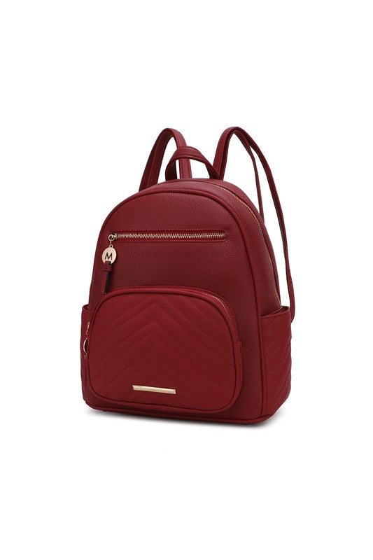 Red vegan leather with gold-tone hardware.