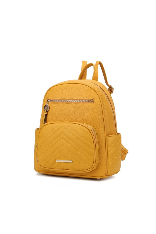 Yellow vegan leather with gold-tone hardware.