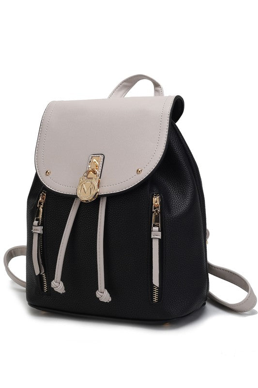Black-light gray Vegan Leather backpack style purse with gold accessory designs