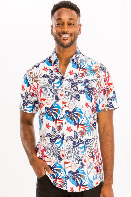 Button down top  55% cotton  45% polyester  Chest Pocket  Perfect for a comfortable but stylish vacation / beach getaway  Color may vary due to lighting on image