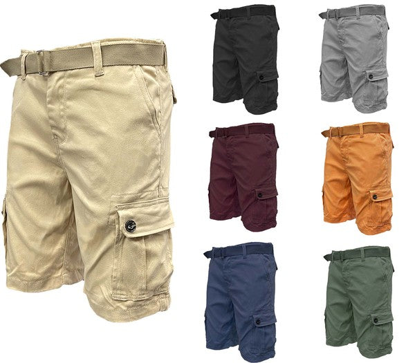 Opt for comfort and style with our cargo shorts. With button closures on the side pockets and easy waist adjustments, this regular fit hits at the knee. Complete the look with the included belt and enjoy maximum functionality with standard and back pockets.