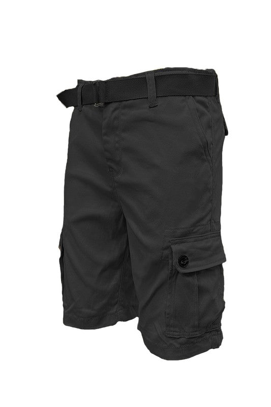 Opt for comfort and style with our cargo shorts. With button closures on the side pockets and easy waist adjustments, this regular fit hits at the knee. Complete the look with the included belt and enjoy maximum functionality with standard and back pockets.