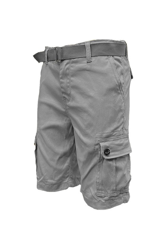 Opt for comfort and style with our cargo shorts. With button closures on the side pockets and easy waist adjustments, this regular fit hits at the knee. Complete the look with the included belt and enjoy maximum functionality with standard and back pockets.