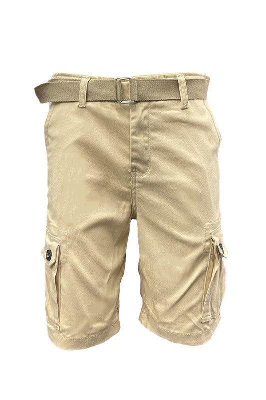 Opt for comfort and style with our cargo shorts. With button closures on the side pockets and easy waist adjustments, this regular fit hits at the knee. Complete the look with the included belt and enjoy maximum functionality with standard and back pockets.