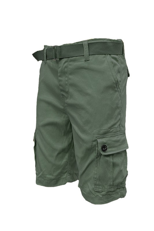 Opt for comfort and style with our cargo shorts. With button closures on the side pockets and easy waist adjustments, this regular fit hits at the knee. Complete the look with the included belt and enjoy maximum functionality with standard and back pockets.