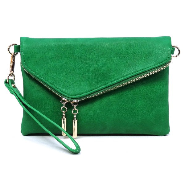 Lime Green fold-over clutch purse accented with gold tone hardware.