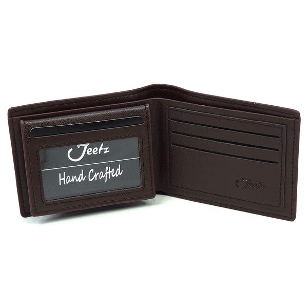 Jeetz Monogram Bi-fold Men’s Wallet  Faux leather (PU leather)  Bi-fold  Compact & spacious  Card pockets  L 4.5 * H 3.5 * W 0.5  Image color may vary due to lighting.