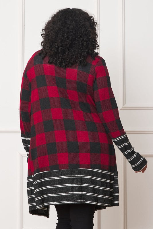 Long Buffalo Plaid Open Cardigan.