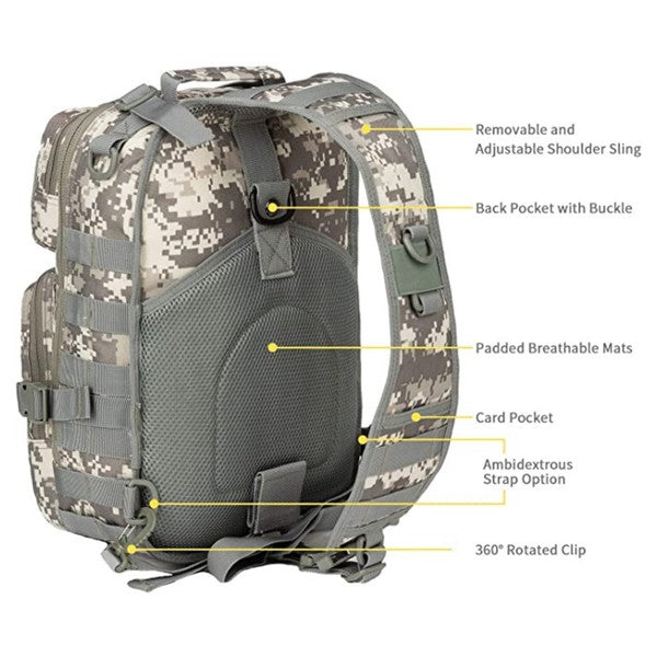 Unleash your inner adventurer with our versatile and long-lasting tactical range bag. Designed with a convenient sling shoulder strap, it effortlessly carries all your essentials and more. Crafted from durable fabric for unrivaled performance, while the mesh backing provides breathability in any climate.