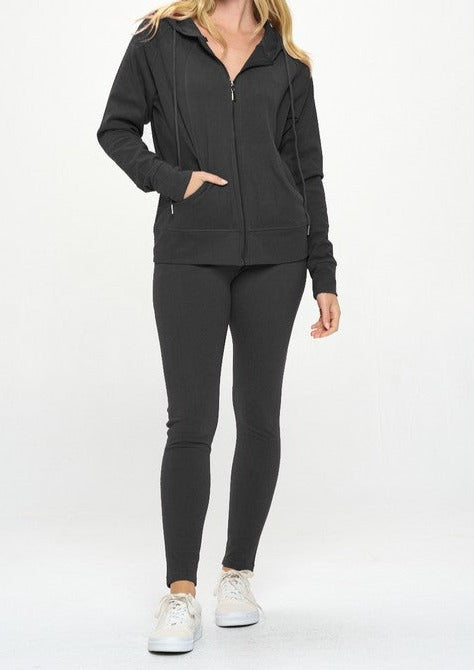 Constructed with stretch fabric and a non-sheer material, this Basic Fall Casual Active Hoodie Set includes pockets and leggings for a comfortable and versatile look. Made with a fabric blend of 78% Nylon and 22% Spandex, this set is both functional and stylish.