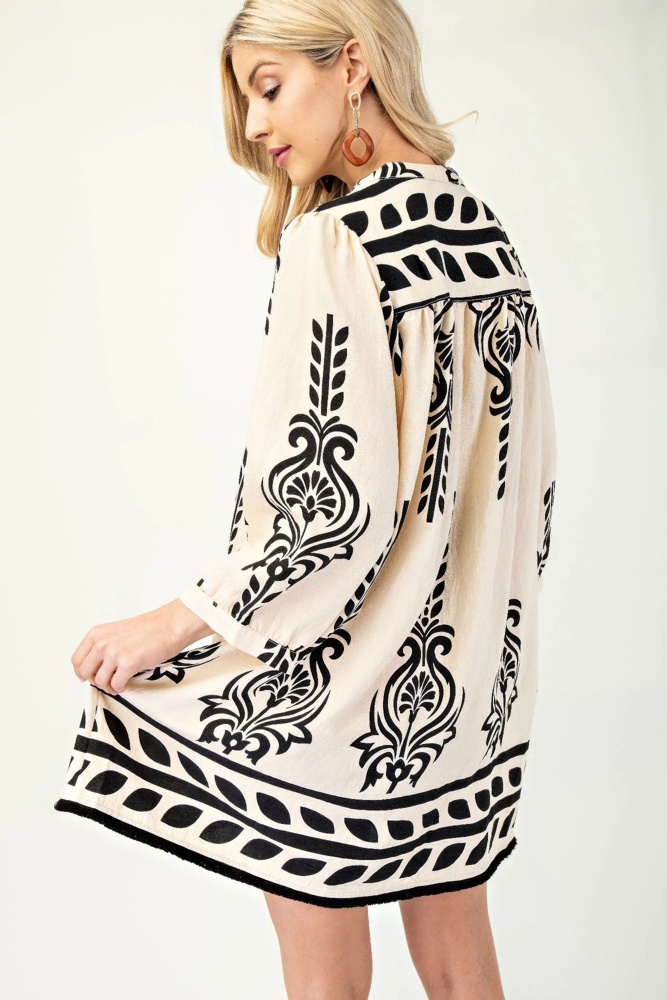 Cream with black flowy print dress