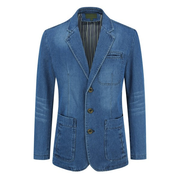 Blue denim blazer on a white background
