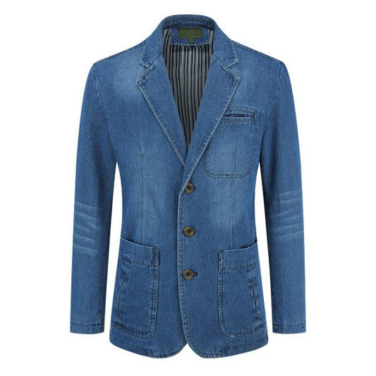 Blue denim blazer on a white background