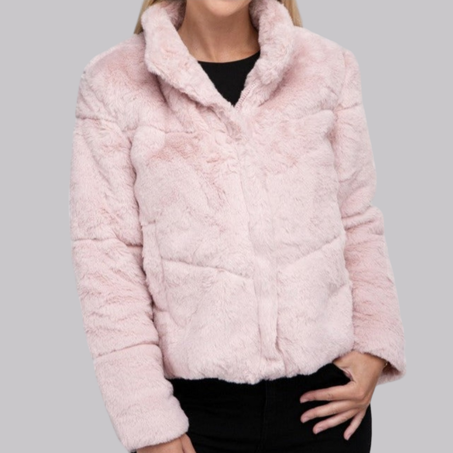 Experience ultimate comfort and warmth in the ALIZA JACKET, featuring a cozy print and a fluffy silhouette. This jacket has a regular fit and is adorned with a pocket and collar for added style. The long sleeves provide ample coverage, and the fabric is non-sheer and made from stretch polyester for a perfect fit. With a zipper closure and lining, this jacket is a must-have for any fashionista!