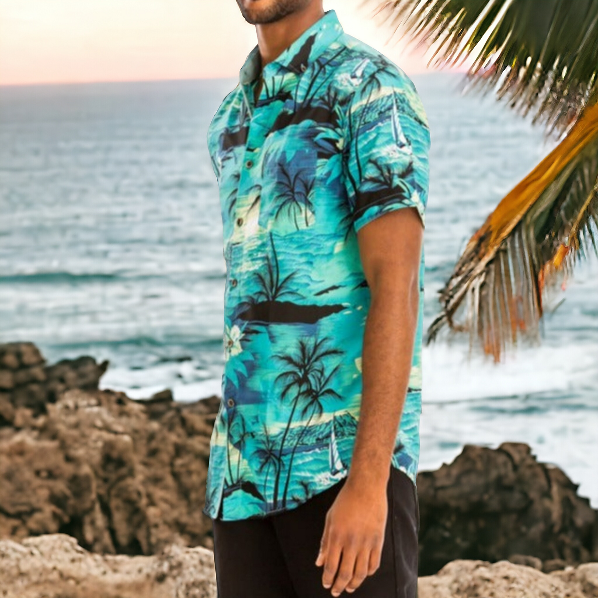 Button down top 55% cotton 45% polyester Chest Pocket Perfect for a comfortable but stylish vacation / beach getaway Color may vary due to lighting on image