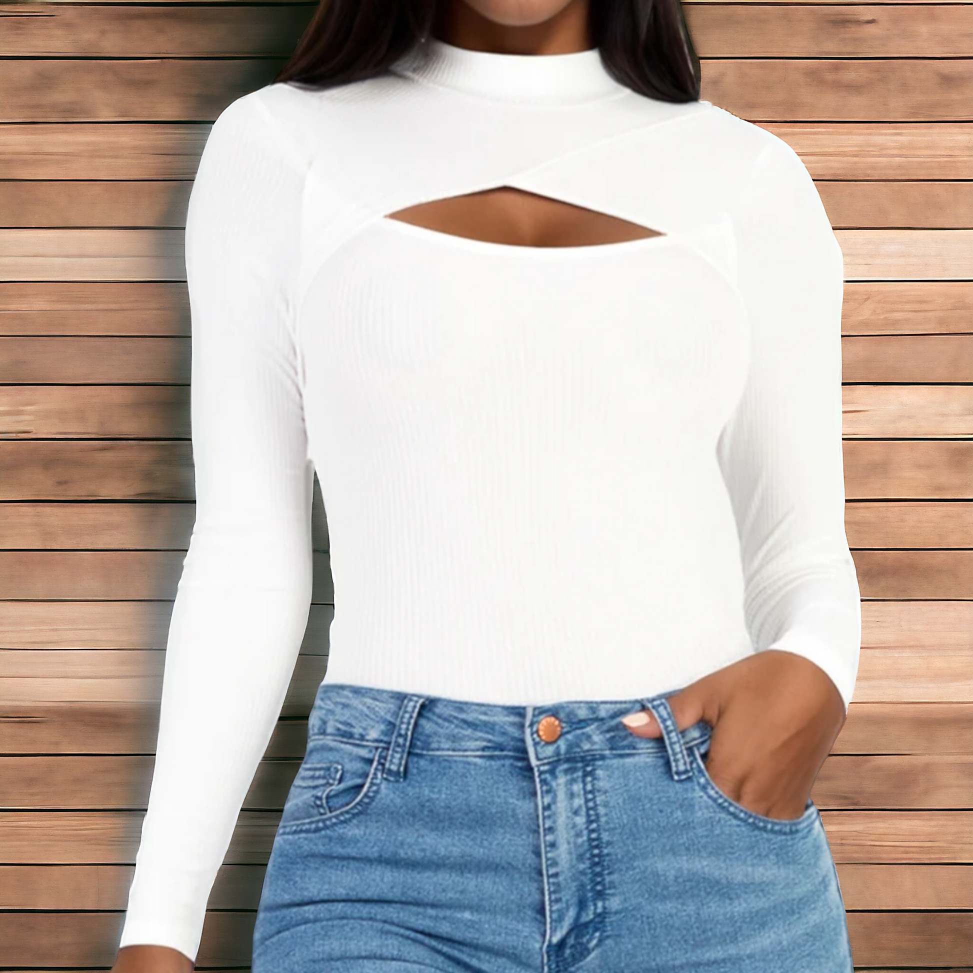 The JENNIFER BODYSUIT boasts a cutout front style, perfect for adding a touch of sexiness and allure to any outfit. Made with a soft and lightweight high stretch rib knit fabric, this long sleeve bodysuit is not only comfortable but also provides a perfect fit for every body type. Whether you're hitting the club, attending a party, or going on a date, this bodysuit is the ideal choice. In fact, 90% of customers highly recommend this style for its incredible stretchability and amazing fit.