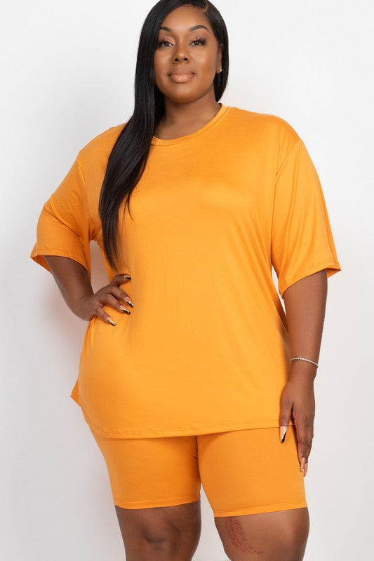 Woman wearing an orange outfit on a white background