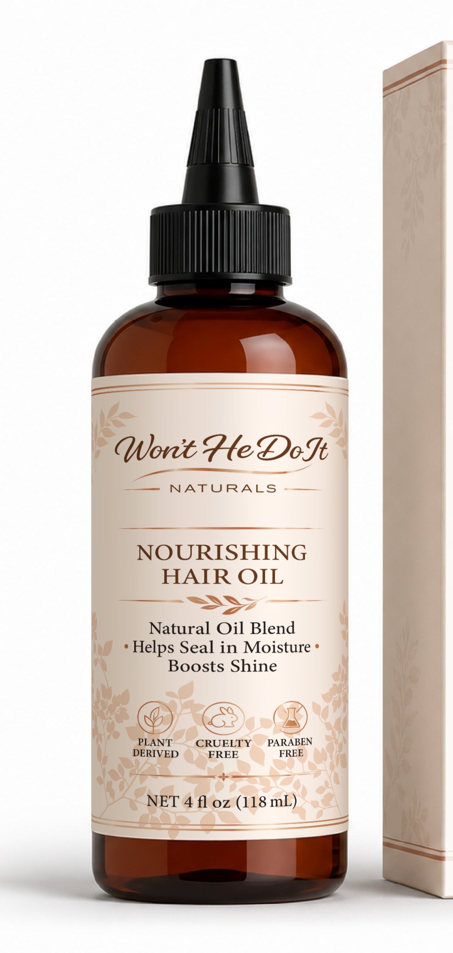 Won't He Do It Naturals Hair Oil bottle on a light background