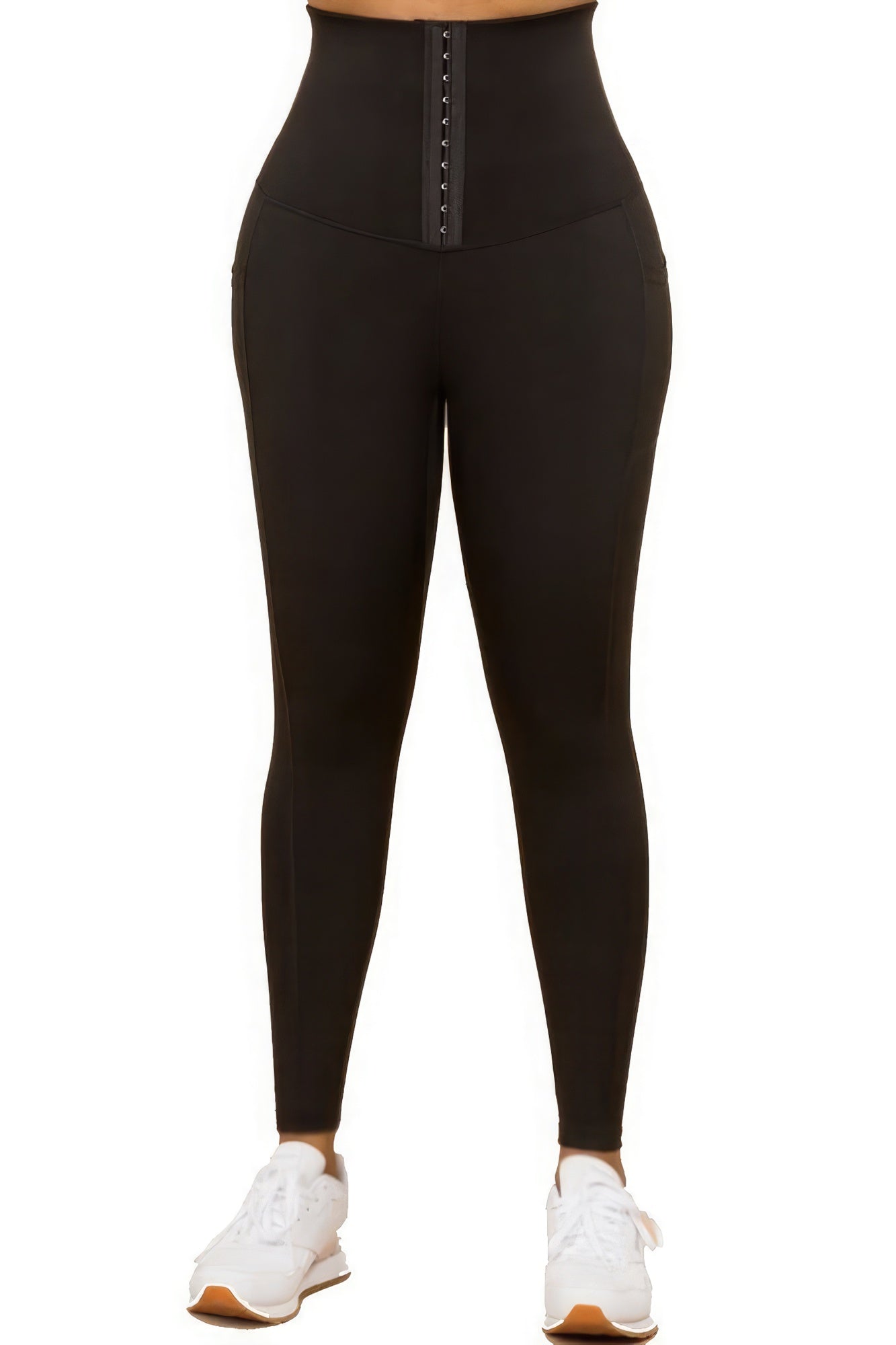 Enhance your yoga routine with our Black Body Shaper Fashion Yoga Legging. This versatile legging comes in sizes S, M, L, and XL, and boasts a wide waistband with a three-hook closure for increased tummy compression and a natural, slim look. The leggings also feature convenient side pockets for your cellphone during workouts.